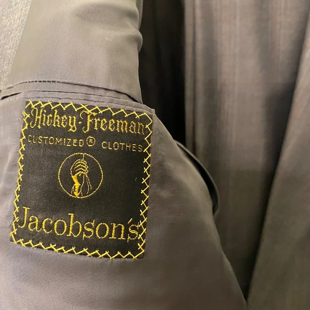 Hickey Freeman charcoal suit gray windowpane wool 2‎ button jacket men 42x36